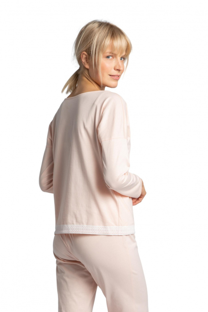 Bluzka damska od piżamy z koronkowym brzegiem luźna brzoskwiniowa